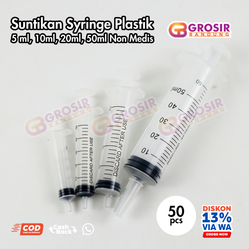 

[Minimal 50pcs] Suntikan Syringe Plastik 5 ml, 10ml, 20ml, 60ml Non Medis