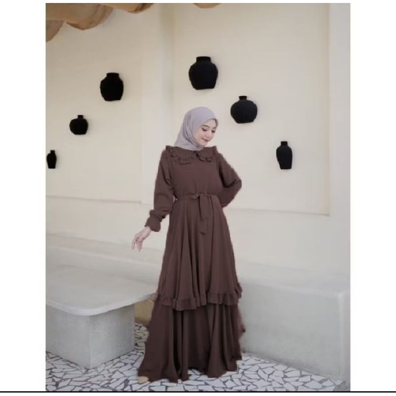 Azima Dress Gamis Wanita Ruffle Dress Kuliah Cerruty Bebydoll Busana Muslim Wanita Terlaris
