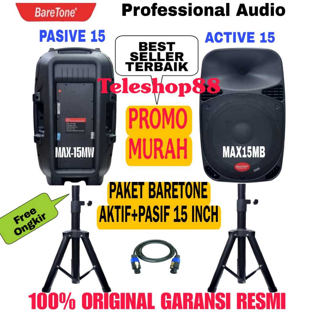 Promo Paket Sound System Speaker Aktif Pasif 15 Inch Baretone Max15mb/Max15mw Original