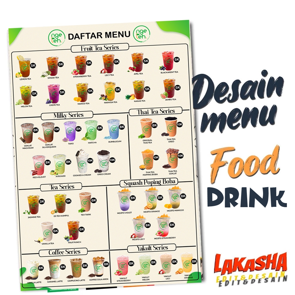 JASA DESAIN MENU MAKANAN DAN MINUMAN FREE CETAK A4+LAMINATING