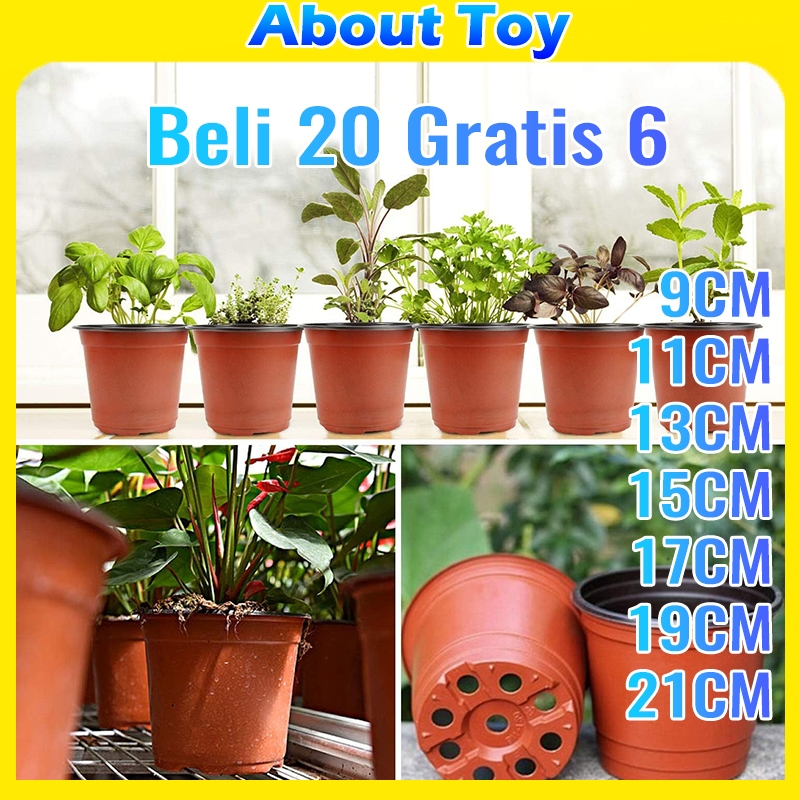 【Beli 20 Gratis 6】Pot Bunga Plastik Tinggi 20cm / Pot Bunga Lusin Ukuran 25cm