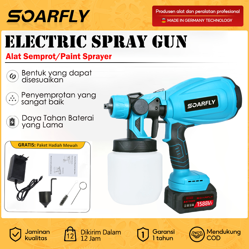Soarfly Tools Electric Spray Gun 800ML Cordless Baterai lithium Alat Semprotan Cat Minyak Air Portab
