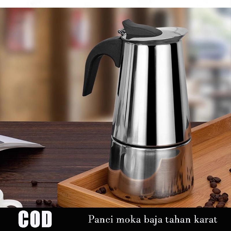 Teko kopi moka, teko kopi stainless steel, wadah espresso mesin espresso kecil di rumah