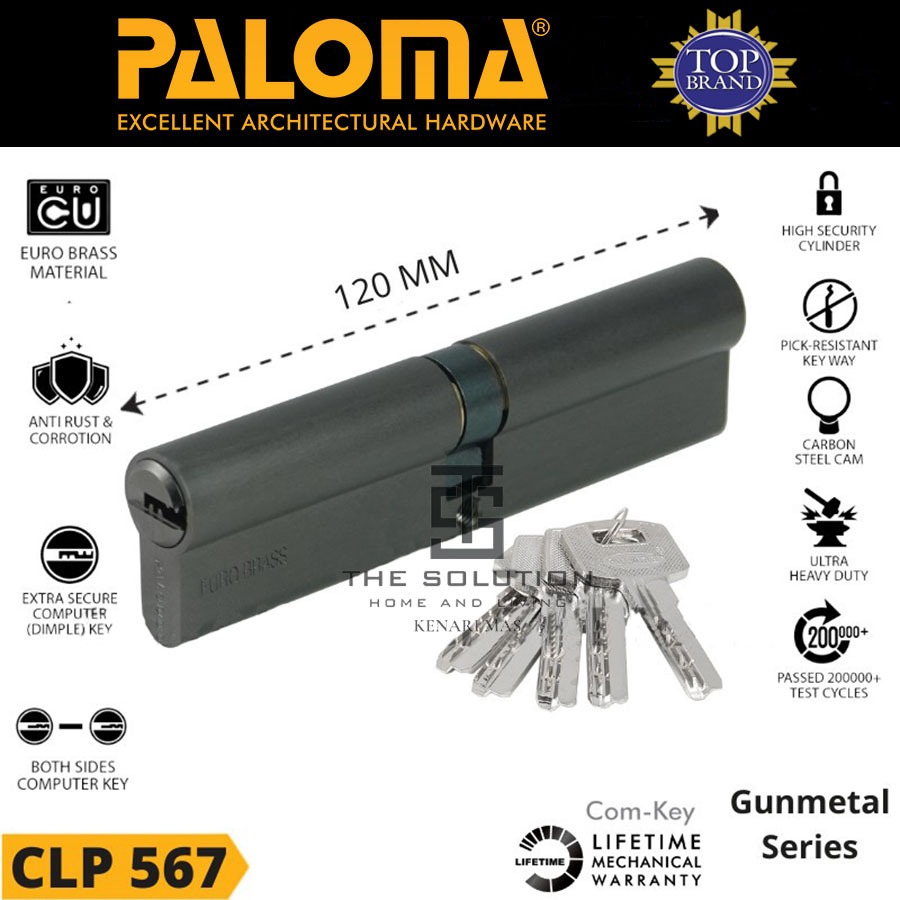 Cylinder PALOMA CLP 567 Anak Kunci Pintu Rumah Double Silinder 120MM Gunmetal