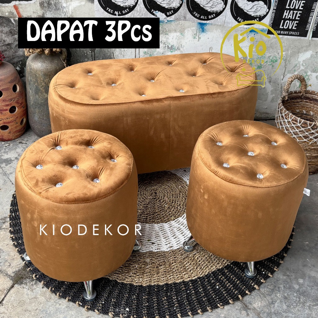 Bundling Pajero Oval 90x40x45 1pcs + Stool Bulat Diameter 40 2pcs - Bench kaki Stainless - Bench Kan