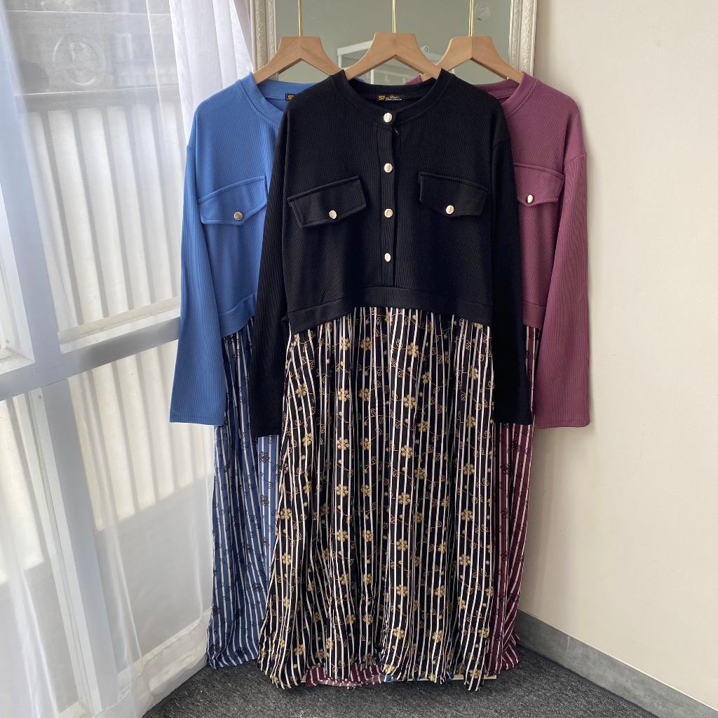 Dress Innara BERLINE - Midi Knit Innara LD 106 - Atasan Wanita Tunik Pocket  Innara Rib Knit Daily