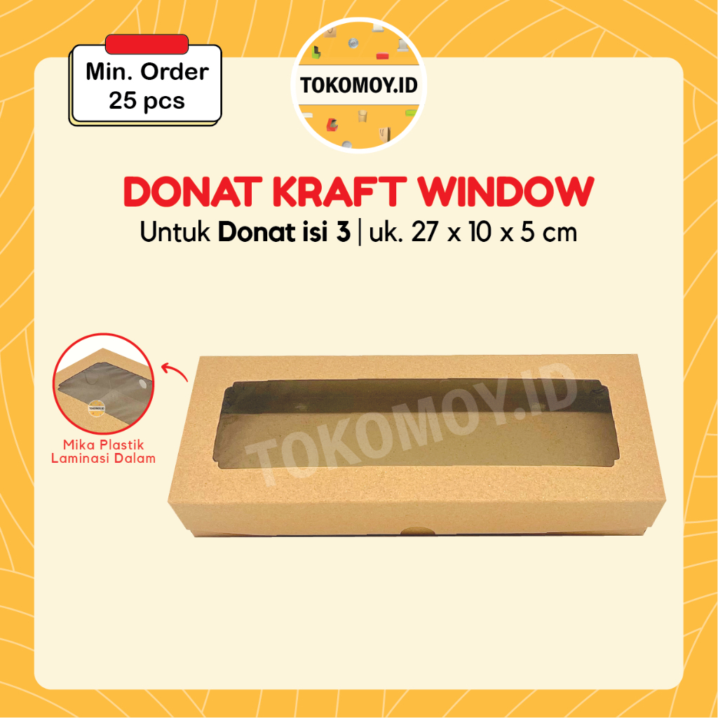 Dus Brownies / Donat isi 3 Model Window Uk. 27x10x5 cm Laminasi Dalam Bahan Kraft - Box Makanan, Kot
