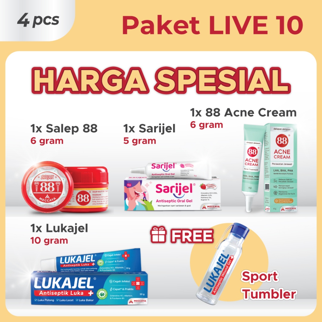 SALEP 88 6g + LUKAJEL 10g + SARIJEL 5g + 88 ACNE CREAM 6g + FREE Sport Tumbler | Salep Gatal Jamur &