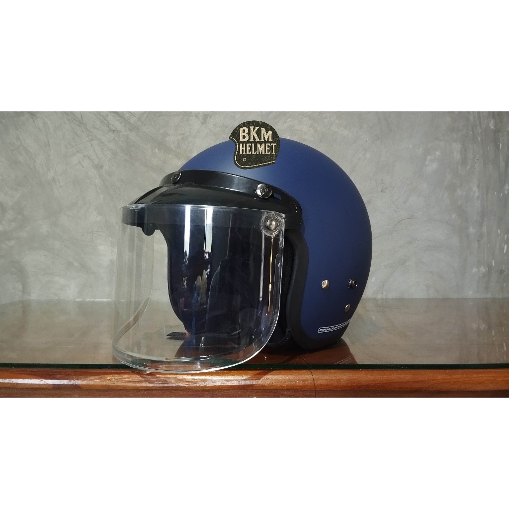 Helm Retro Classic warna Biru Navy Matte Doff Bogo