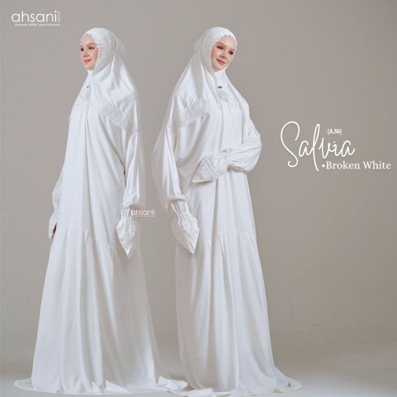 Mukena Terusan Jumbo Haji Umroh Ahsani Salvia Broken White