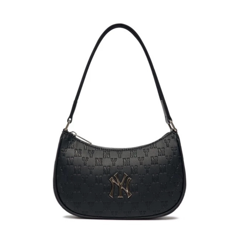 [ORIGINAL 100%] MLB NY YANKEES MONOGRAM EMBOSS HOBO BAG BLACK