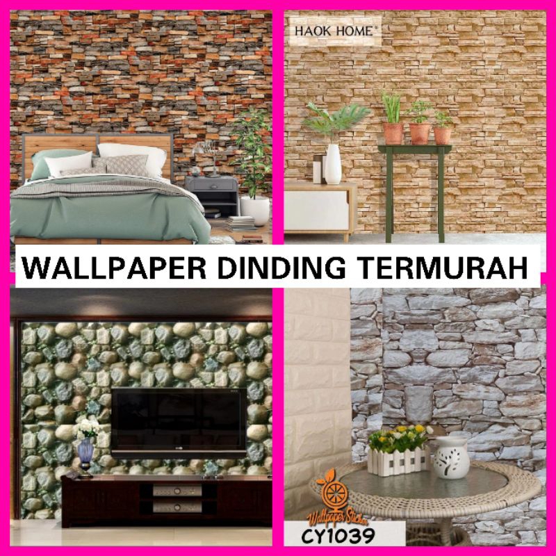TERMURAH  Wallpaper Dinding Motif Batu Alam 3D M2M MALL Stiker Dinding Batu Wallpaper Dinding 3D Mot