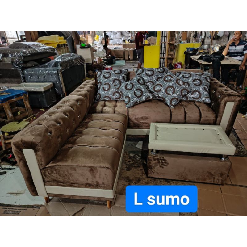 sofa l minimalis ruang tamu bludru