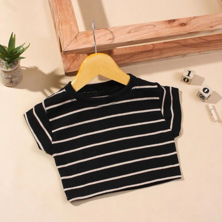 Crop Top Anak Perempuan / Kaos Salur / Kaos Crop Top Anak / Atasan Anak Perempuan / Velly Crop Top