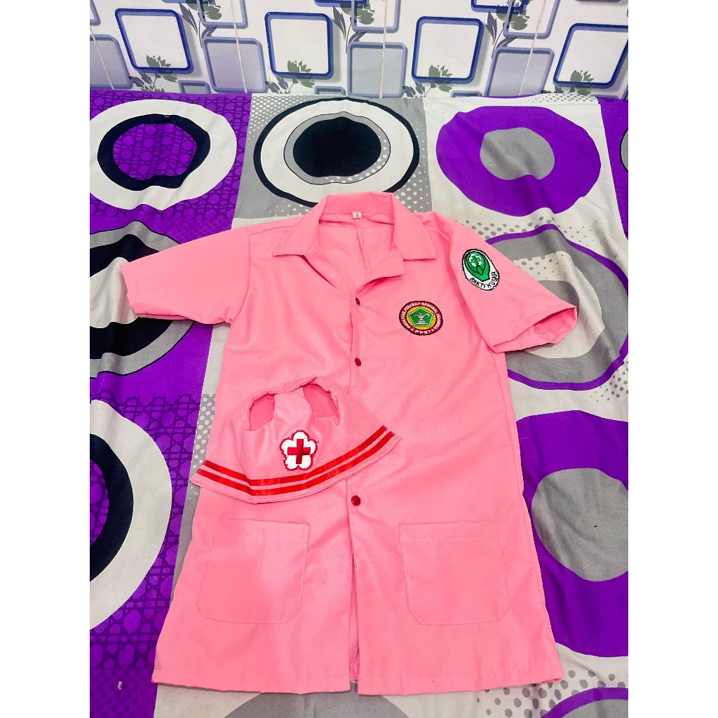 Baju karnaval anak | Baju suster anak anak warna pink + aksesoris