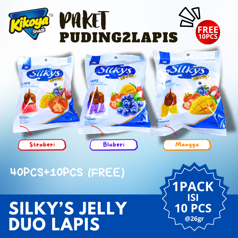 

40PCS+10PCS (FREE) TOTAL 50PCS PAKET PUDING GULA AREN JELLY PUDING 2LAPIS BERLAPIS GULA AREN MURNI DAN RASA BUAH-BUAHAN DAN RASA MANGGA BLUEBERRY STRAWBERRY Pudding Fruity Rendah gula Alami Almond Paket Usaha Jajanan SD 1 DUS Jajanan Grosir Manis