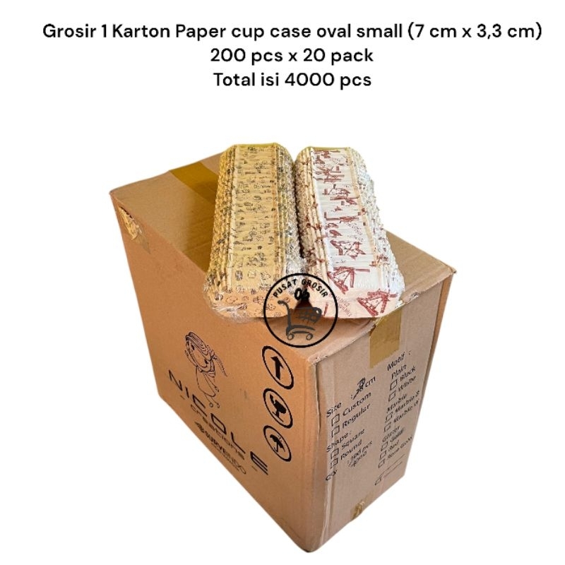 

Grosir 1 Karton Paper cup case oval small 7 cm x 3,3 cm Nicole 200 pcs x 20 pack 4000 pcs