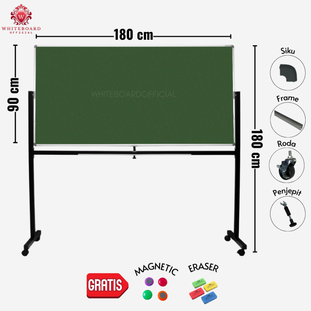 

SAKANA Papan Tulis Greenboard Magnet 90x180cm Standing / Chalkboard / Papan Board / Papan Cafe