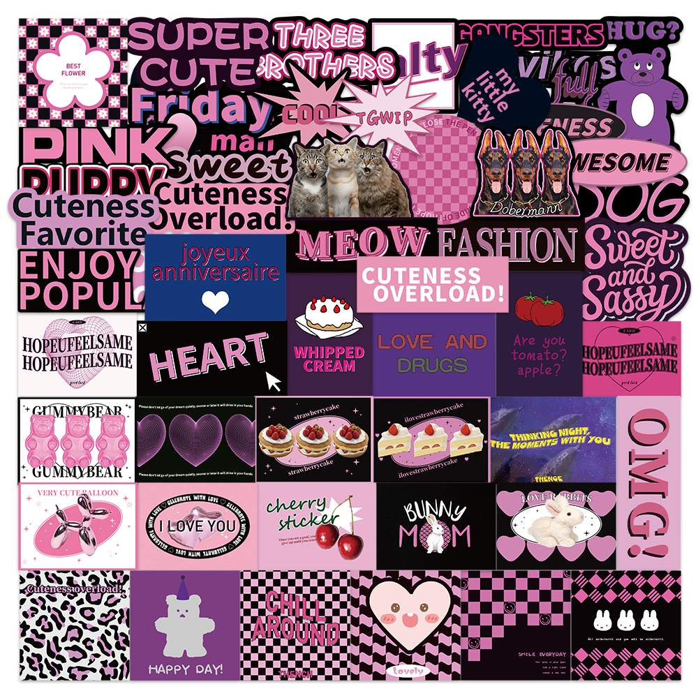 

50pcs Hitam Ungu Inggris Desain Bagus Anti Air Stiker Waterproof untuk Motor Helm Buku Journal Koper Casing Laptop Botol Minum Hadiah Anak