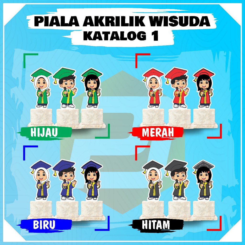 PIALA AKRILIK KARTUN WISUDA STIKER MIRROR TATAKAN MARMER | PIALA SELAMAT WISUDA | AKRILIK TERLENGKAP