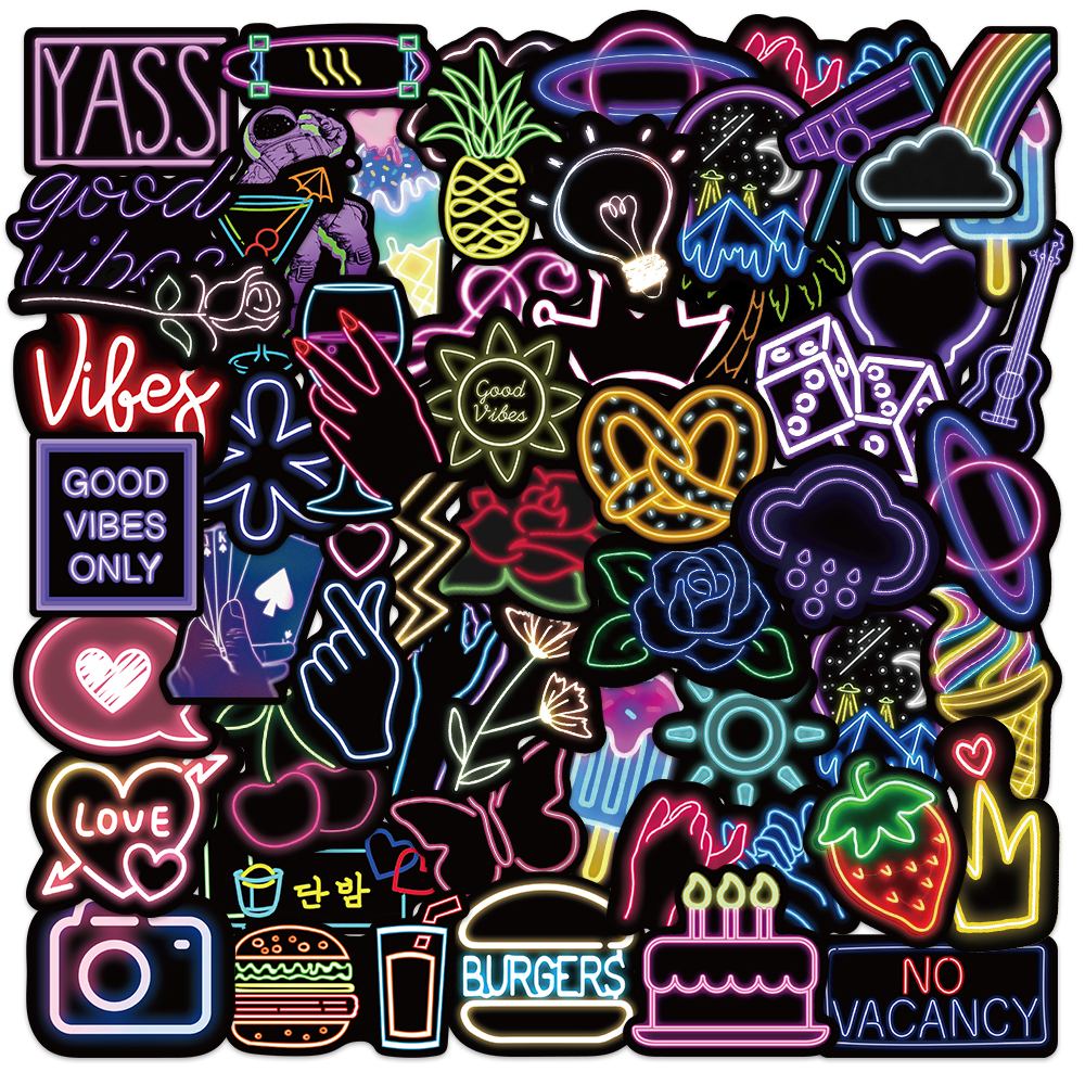 

50pcs Neon Bagus Anti Air Stiker Waterproof untuk Motor Helm Buku Journal Koper Casing Laptop Botol Minum Hadiah Anak