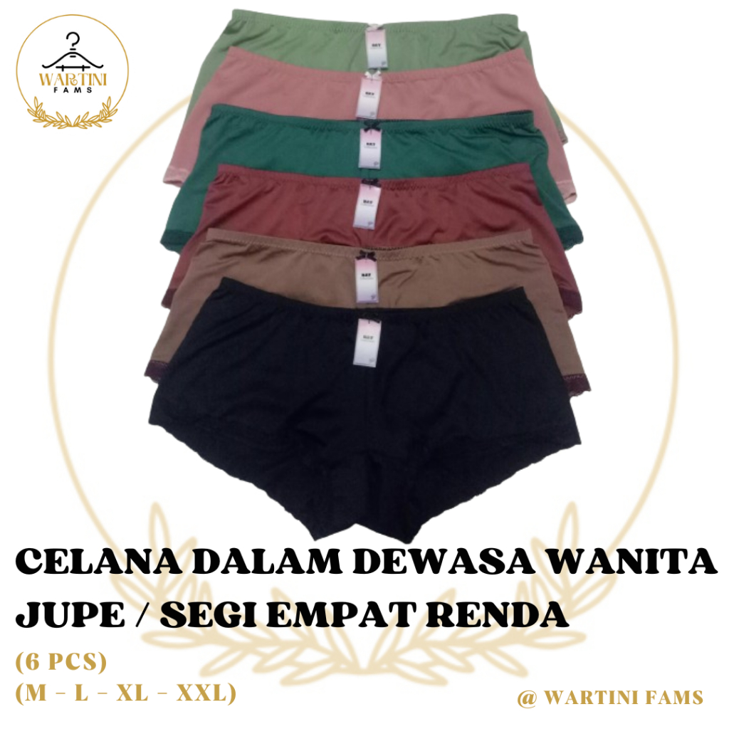(Harga 6 PCS) Celana Dalam Wanita Dewasa - CD Wanita Dewasa Jupe - Segi Empat Premium Renda Spandek 