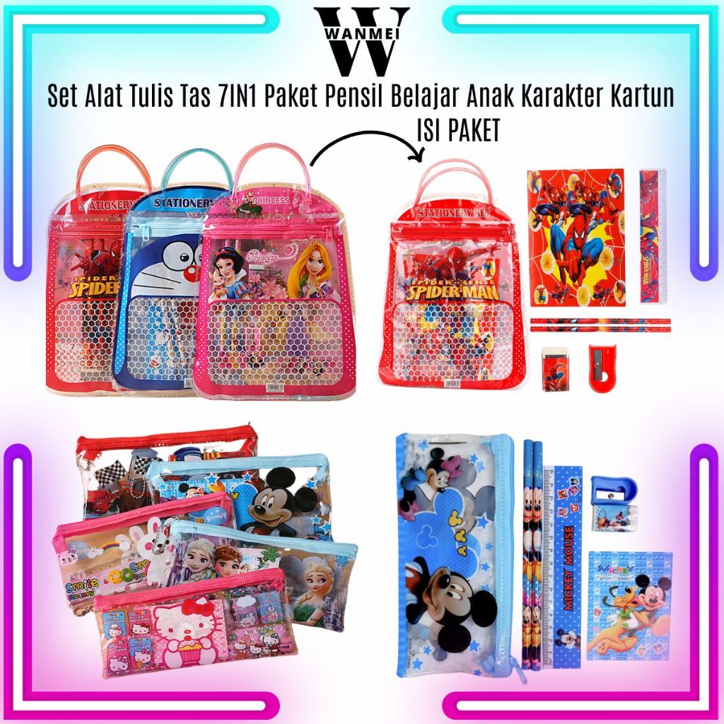 

WM Alat Tulis Set Tas & Pouch 7IN1 Karakter / Peralatan Lengkap Penggaris Pensil Penghapus Buku Rautan Motif Lucu / Paket Lengkap Menulis Anak Hadiah Kado Ulang Tahun / Mini Stationery Set Character 7 Pcs