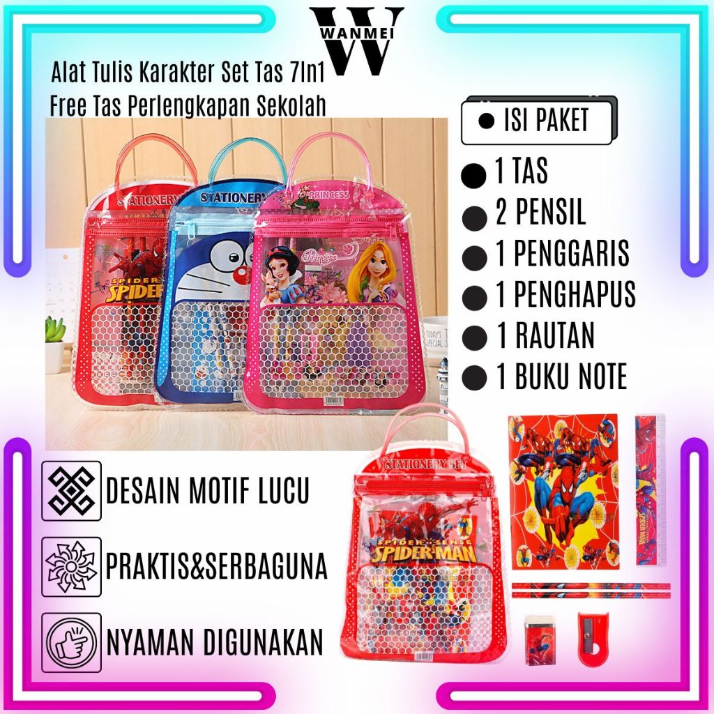 

WM Alat Tulis Set Tas 7in1 Stationary/Set Paket Lengkap Peralatan Menulis Anak Sekolah Alat Tulis lucu