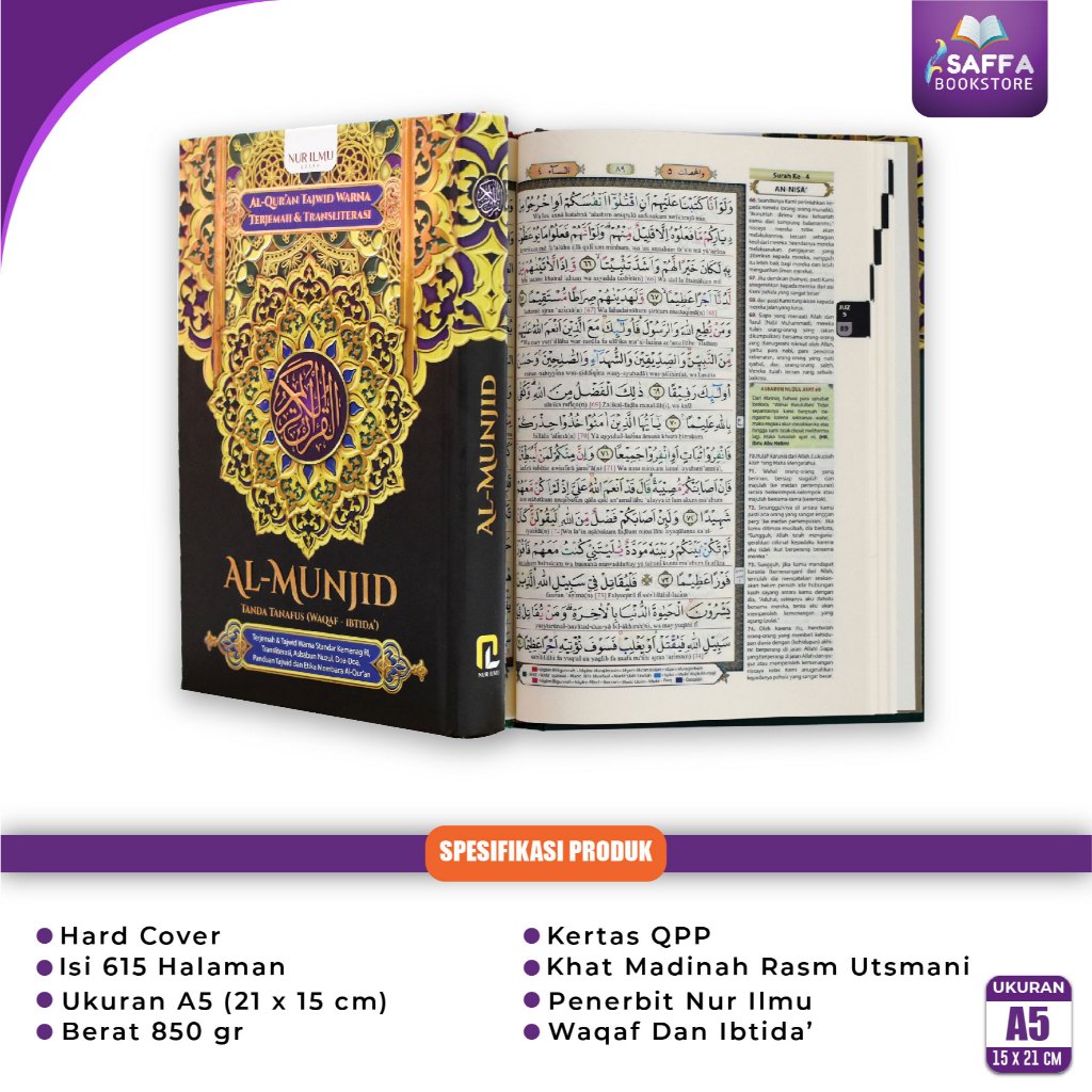 Bonus Tuding - Al Quran Al Munjid A5 Terjemah Latin Per Ayat dan Tajwid Warna Alquran Sedan Lengkap 