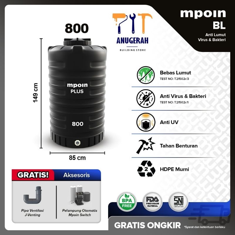 TANDON TANGKI AIR TOREN MPOIN PLUS 800 BL ANTI LUMUT