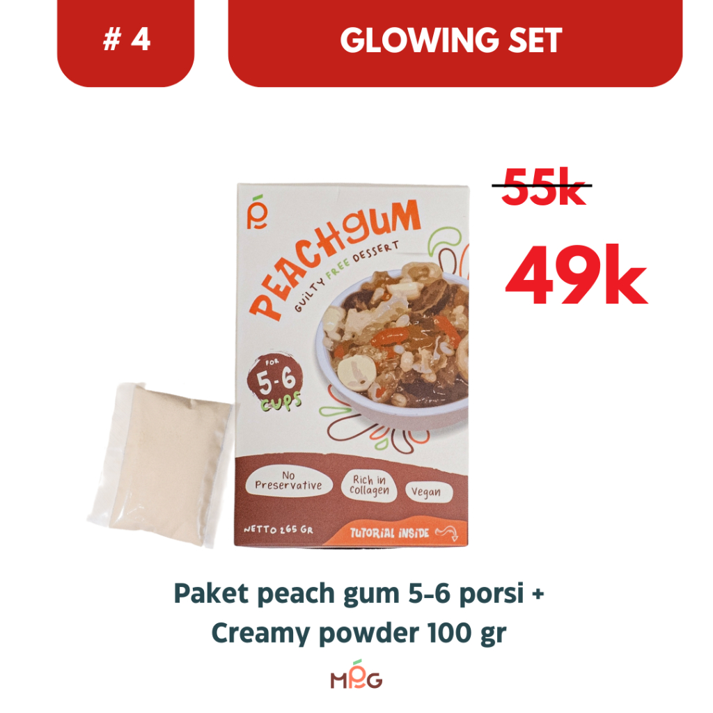 

Mending Peach Gum - [READY INSTANT] Paket Glowing Set 4 (Peach Gum 5-6 porsi + Creamy Powder)