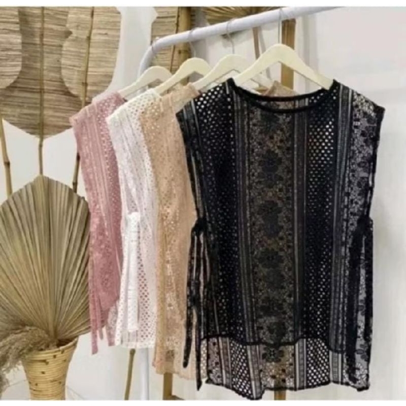 vest brukat, vest malika, outher brukat, rompi brukat tali samping ,rompi kekinian