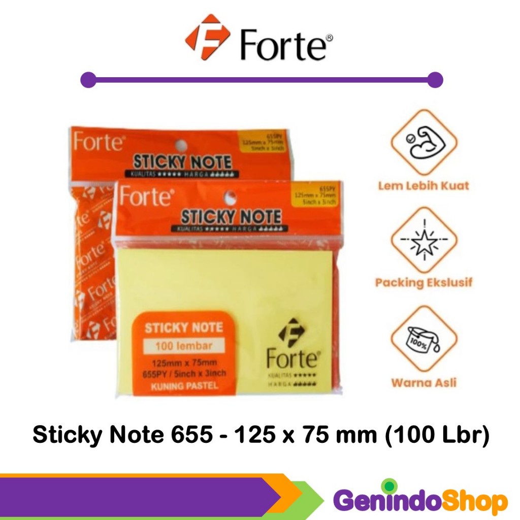 

Sticky Note 655 Kuning Pastel 5x3 inch / 125x75mm Forte