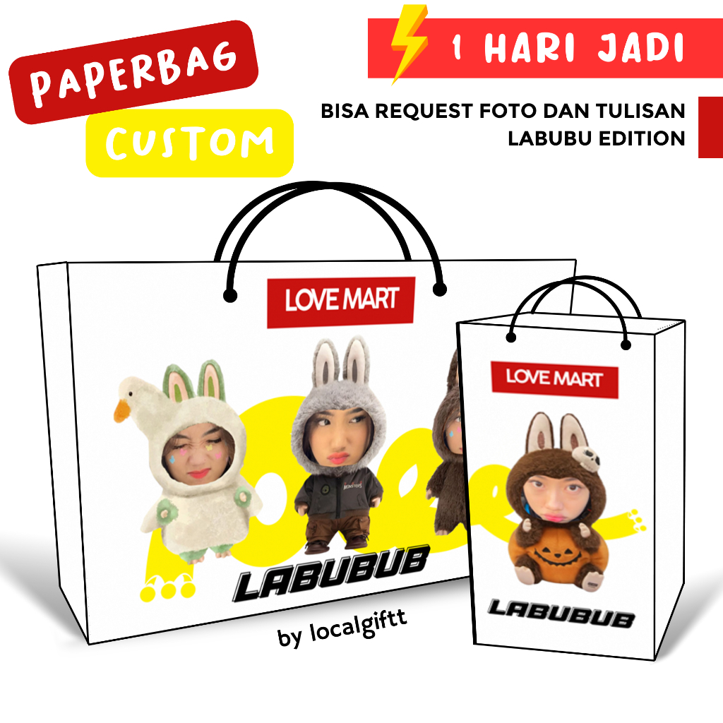 

Paperbag Custom Labubub Edition | Bisa request foto dan tulisan | Paperbag custom | Paperbag lucu | Paperbag Foto | Tas Custom