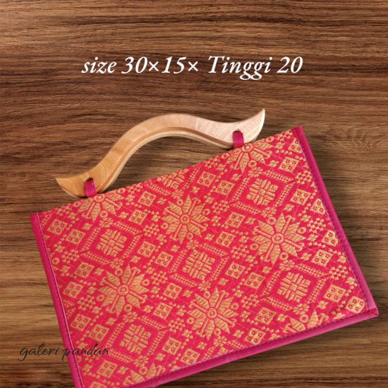 

Tas Jinjing Kayu Motif kain songket premium / Tas Hantaran Etnik handle kayu / gift kado Imlek Natal Idulfitri