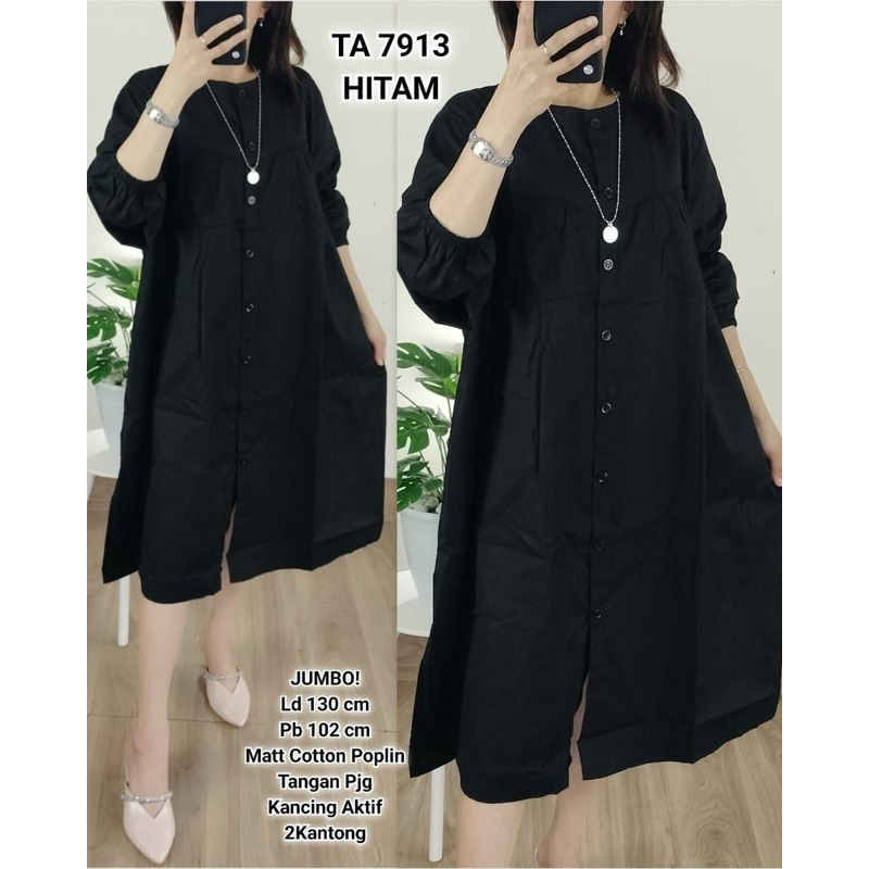 Tunik Bahan Katun Twill / Atasan Wanita panjang /Long Tunik Bahan Twill jumbo Baju  Oversize Kancing