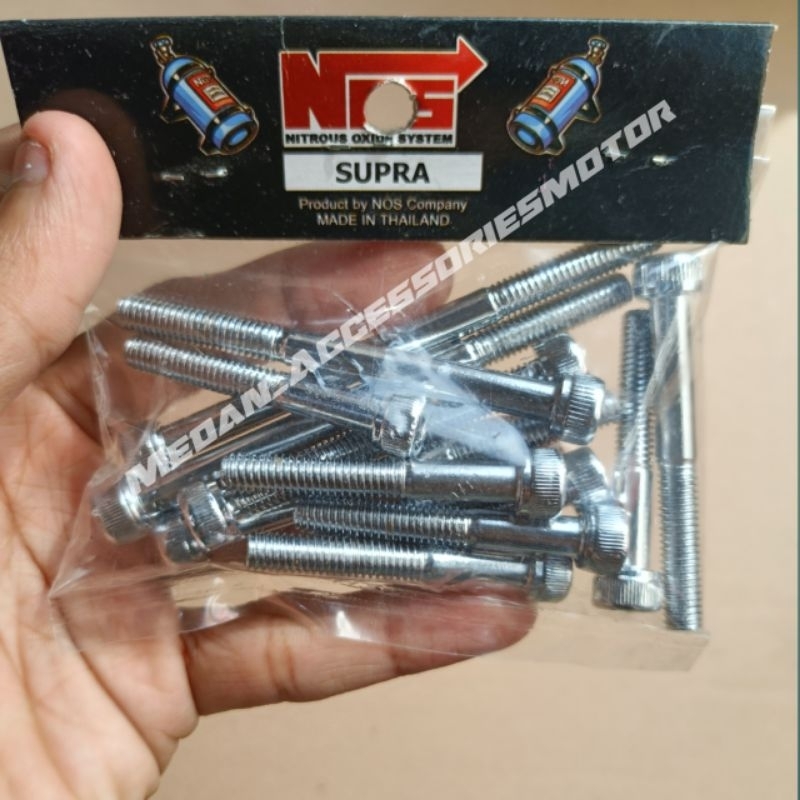 Baut mesin SUPRA X lama / SUPRA FIT lama/SUPRA Lama komplit Chrome High Quality