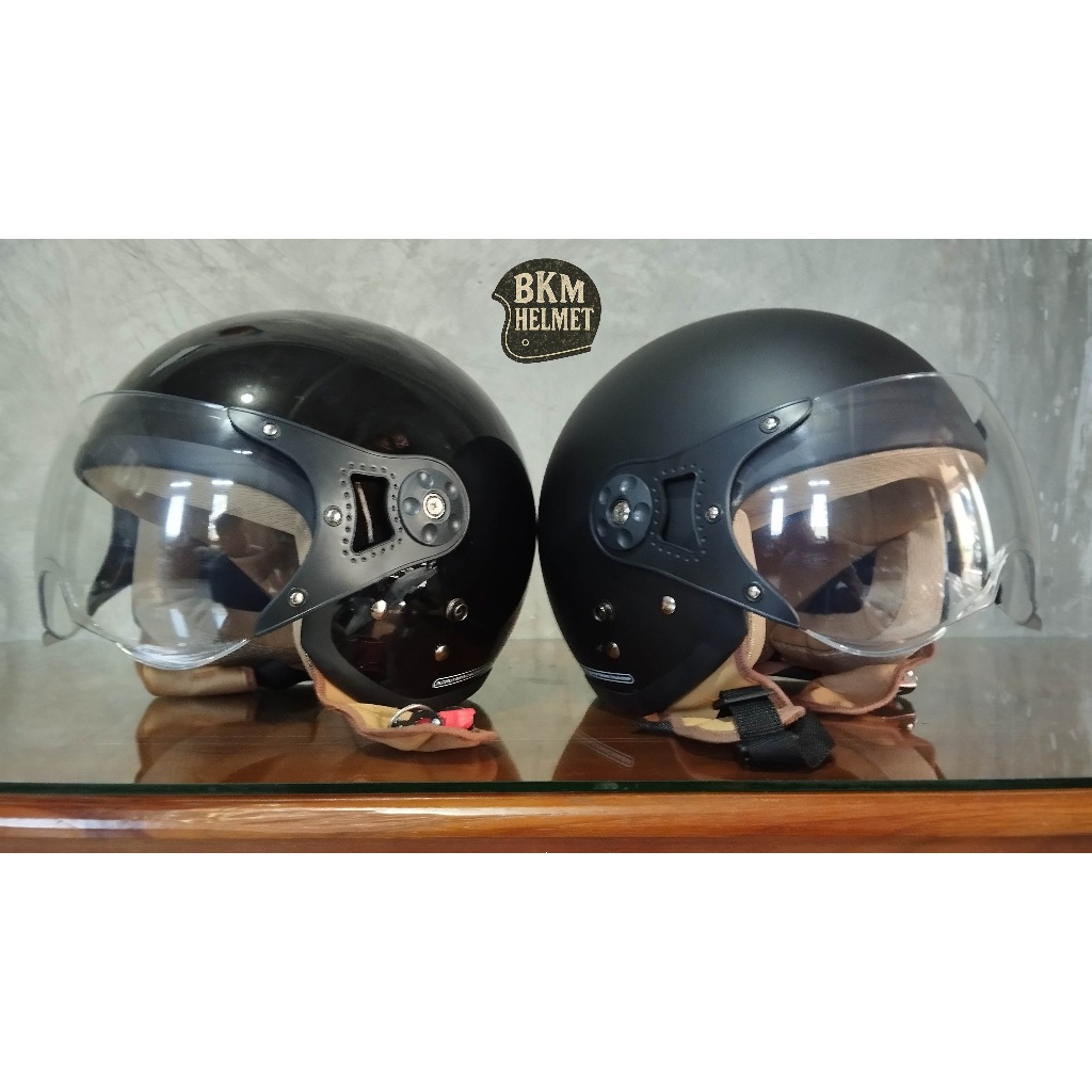 Helm Hijab Klasik model Cargloss warna Black Glossy & Matte/Doff Hitam SNI Retro