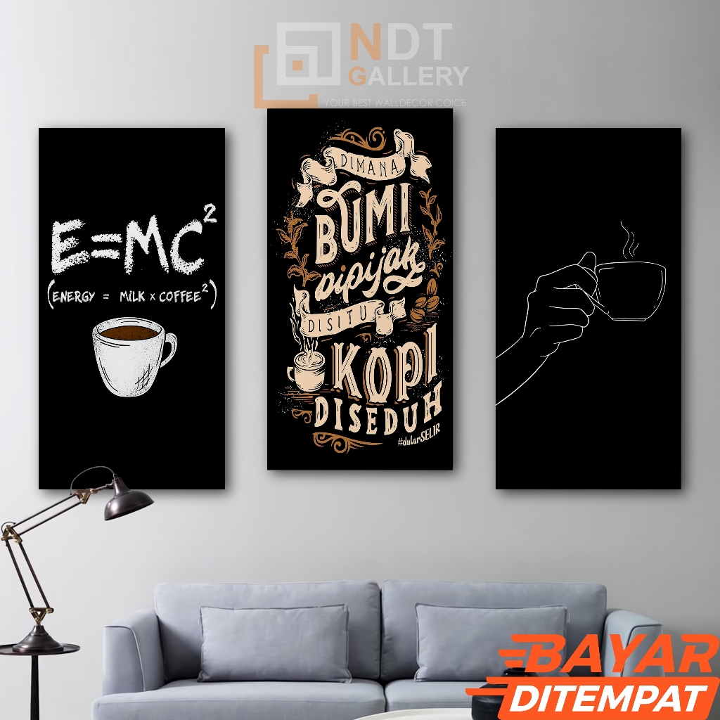 Hiasan Dinding Kamar 15x30cm MDF - Poster Kayu Kata Motivasi Kopi Cafe Minimalis