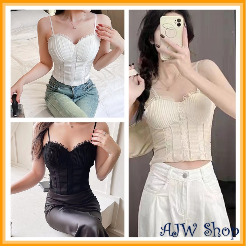AJW TankTop Korean Style Variasi Lace Ruffle Elegant Buister QMR | Top Bustier Bra Korset TankTop Ru