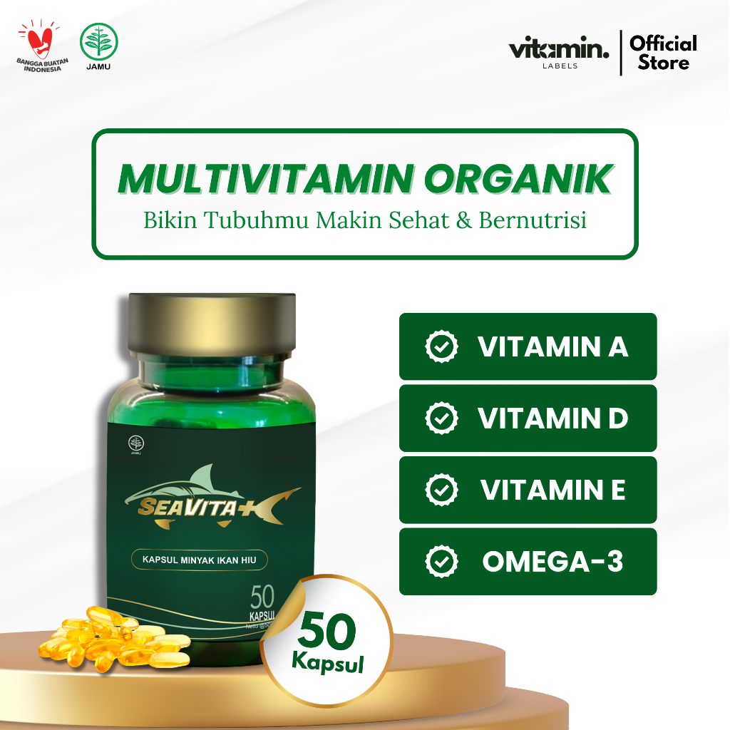 SEAVITA+ Suplemen Kapsul Jamu Obat Tradisional Minyak Hati Ikan Hiu Fish Oil Omeheart Wellness Vitam