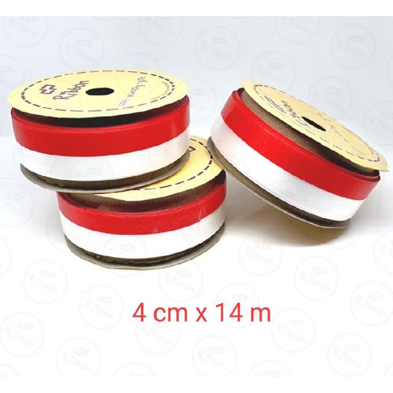 

Pita kado merah putih dengan tiga pilihan ukuran yaitu 1,3 cm, 2,5 cm, dan 4 cm