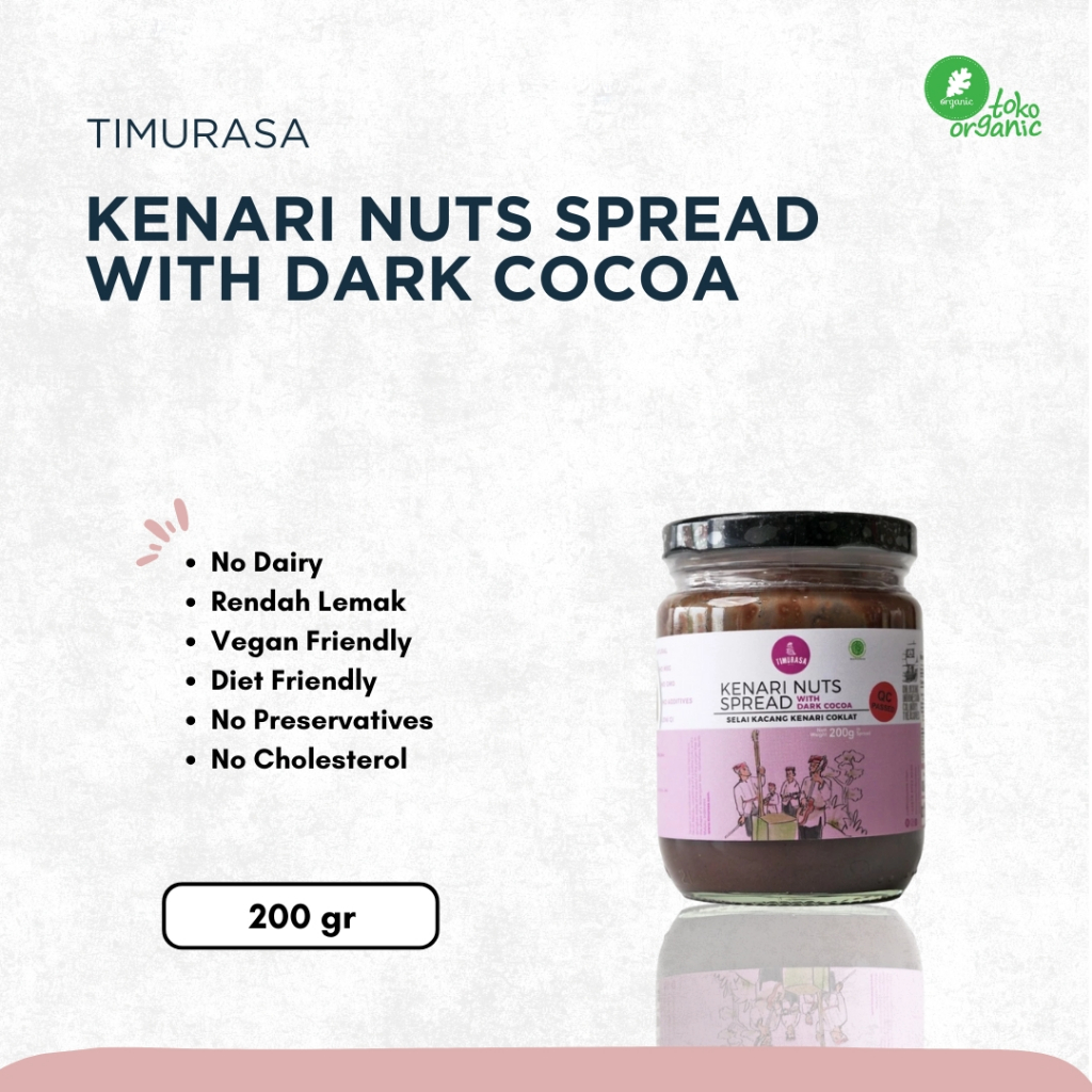 

Timurasa Kenari Nut Spread Dark Cocoa (200gr) Selai Kacang Kenari dengan Kakao, Selai Kacang Kenari Rasa Cokelat Premium Asli, Kenari Butter, Walnut Spread, Selai Kacang Walnut