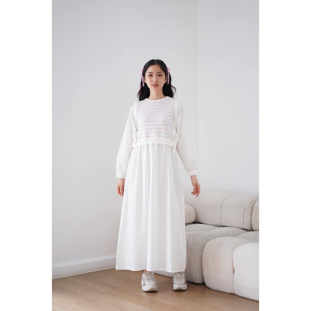 ULTRAVIOLET Dress Katun Mix Knit 296 Wbp Stripes - Baju Terusan Maxi Gamis Wanita Kasual Hijaber Mus