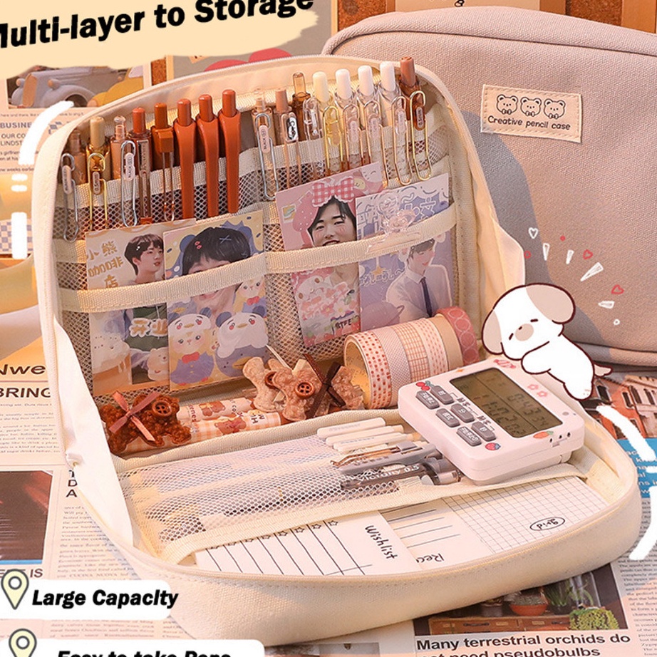 

Trendy 8Layer Super Large Capacity Pencil Case Kawaii Canvas Pencil Box Pen Pouch Organizer for Girls Back to School Stationery Supplies