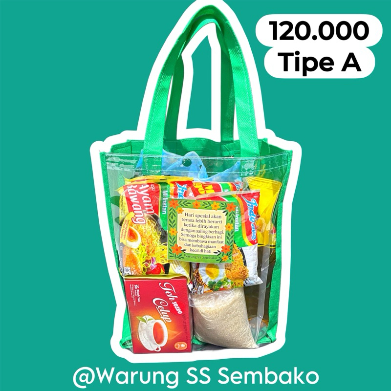 

Paket Sembako Murah Hemat Lengkap Komplit Hampers Bingkisan Hadiah Beras Minyak Gula Teh - pakai Tas Goodie Bag 120 ribu