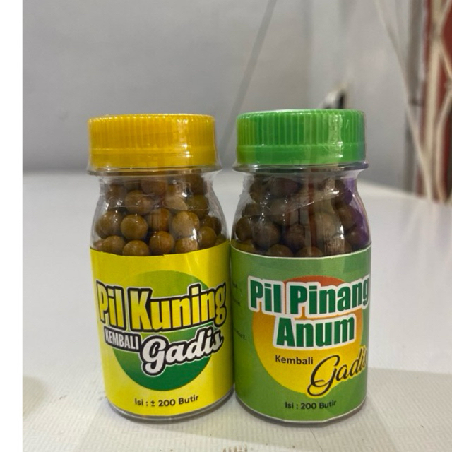 pil kuning dan pil pinang anum hijau