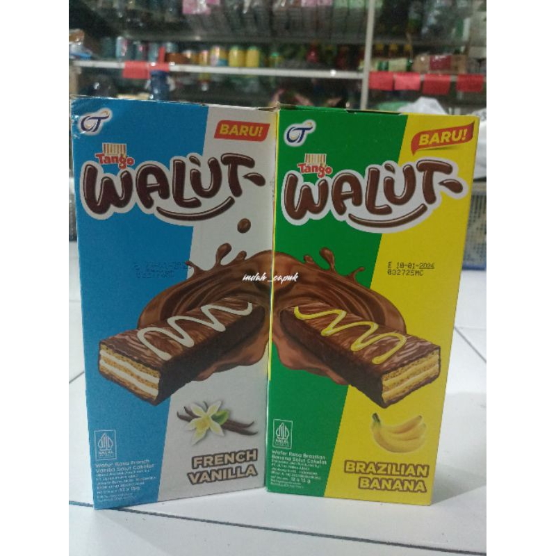 

TANGO WALUT WAFER MIX COKLAT ISI 12 PCS / BOK DENGAN 3 VARIAN, READY BANANA DAN COKLAT ISI 12PCS X 15G