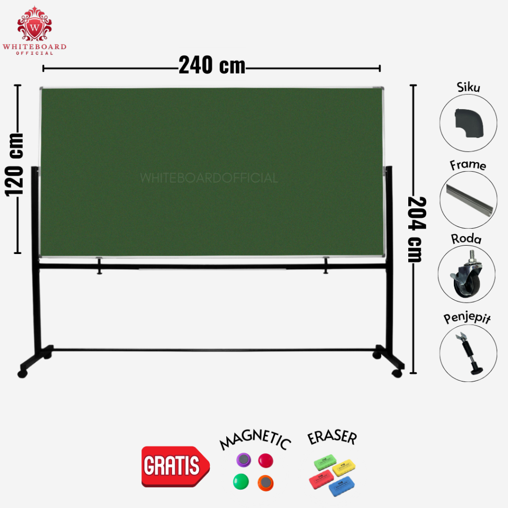 

SAKANA Papan Tulis Greenboard Magnet 120x240cm Standing / Chalkboard / Papan Board / Papan Cafe
