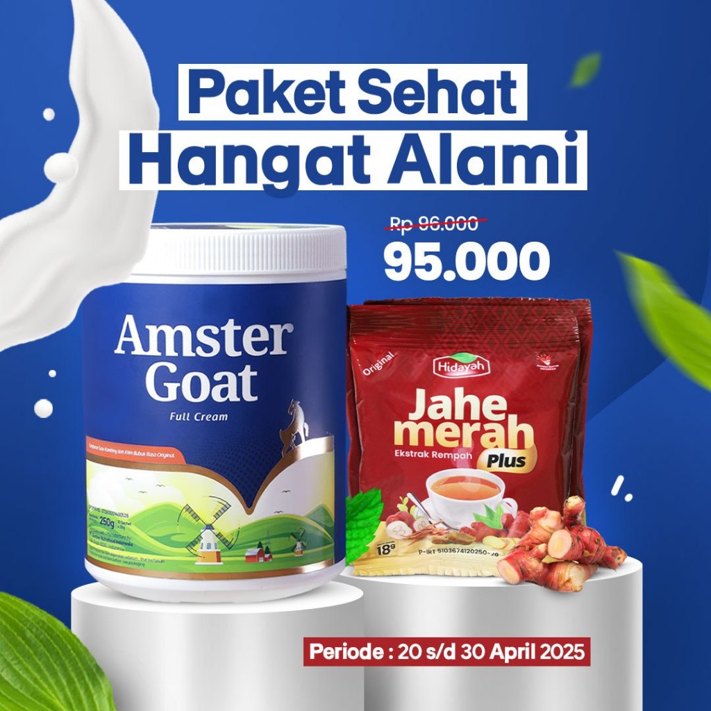 

PAKET SEHAT HANGAT ALAMI - Amstergoat Susu Kambing Plus Jahe Merah Hidayah